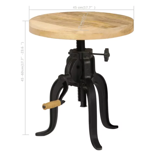 Side Table 17.7"x (17.7"-24.4") Solid Mango Wood and Cast Iron - Retro Charm, Adjustable Height - Image 7