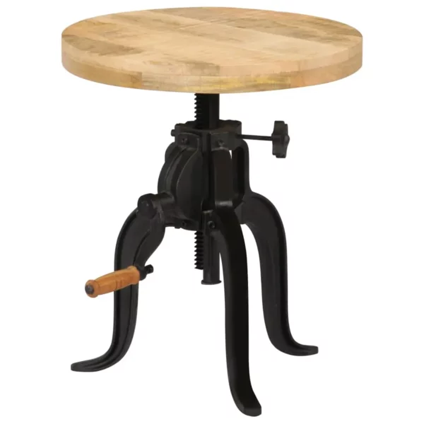 Side Table 17.7"x (17.7"-24.4") Solid Mango Wood and Cast Iron - Retro Charm, Adjustable Height - Image 8