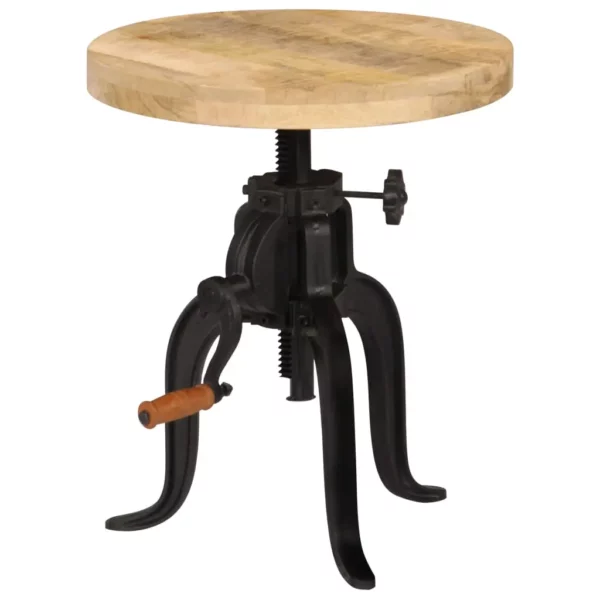 Side Table 17.7"x (17.7"-24.4") Solid Mango Wood and Cast Iron - Retro Charm, Adjustable Height - Image 9