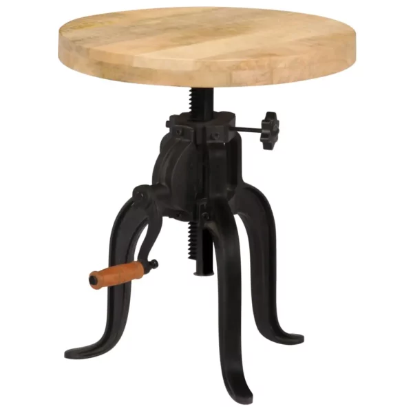 Side Table 17.7"x (17.7"-24.4") Solid Mango Wood and Cast Iron - Retro Charm, Adjustable Height - Image 10