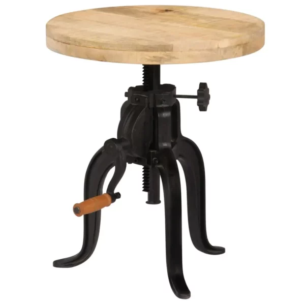 Side Table 17.7"x (17.7"-24.4") Solid Mango Wood and Cast Iron - Retro Charm, Adjustable Height - Image 11