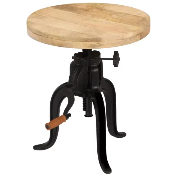 Side Table 17.7"x (17.7"-24.4") Solid Mango Wood and Cast Iron - Retro Charm, Adjustable Height - Image 12