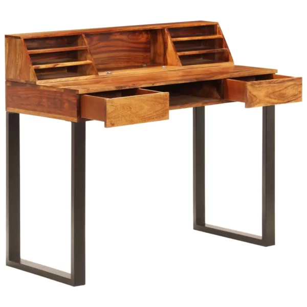 Desk 43.3"x19.7"x37" Solid Sheesham Wood and Steel - Image 2