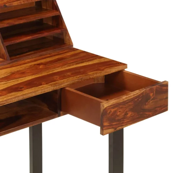 Desk 43.3"x19.7"x37" Solid Sheesham Wood and Steel - Image 7