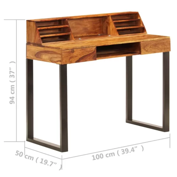 Desk 43.3"x19.7"x37" Solid Sheesham Wood and Steel - Image 9