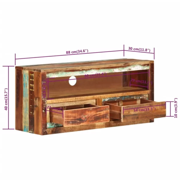 TV Stand 34.6"x11.8"x15.7" Solid Wood Reclaimed - Image 5