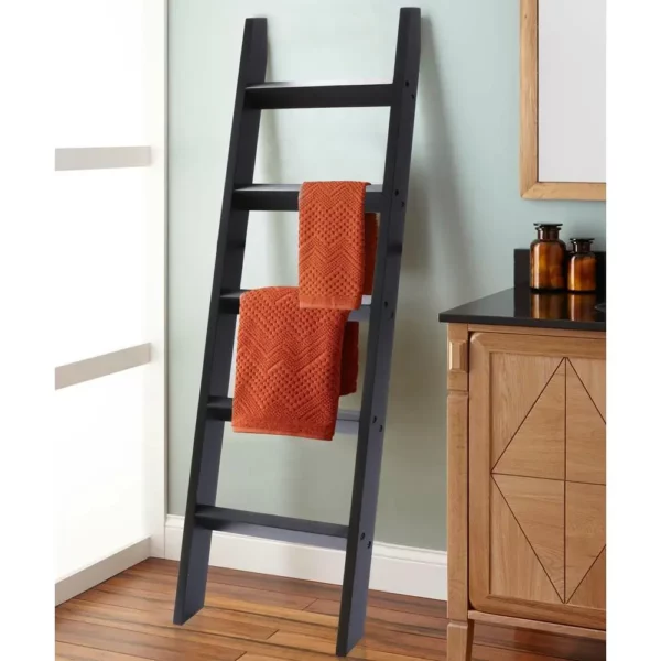 Black Wood 4.8ft Decorative Blanket Ladder - Image 2