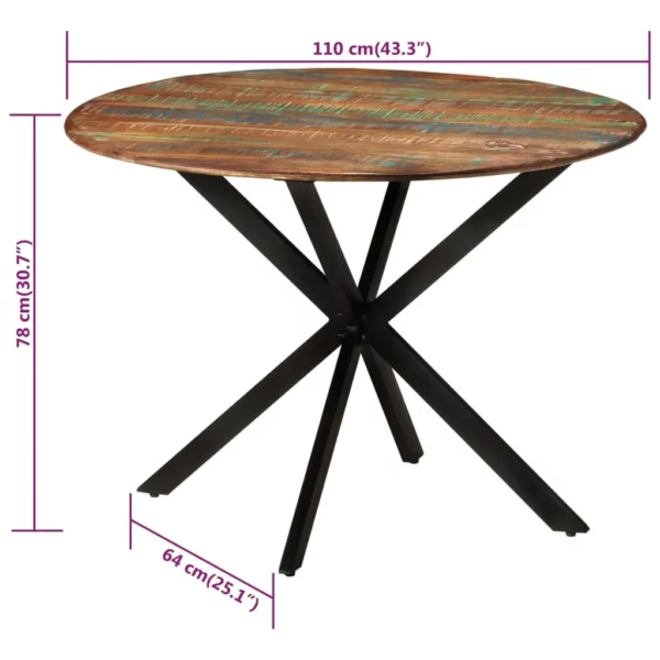 Dining Table 43.3"x30.7" Solid Wood Reclaimed and Steel - Image 6