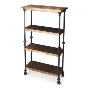 62" Wood Brown Iron Three Tier Standard Bookcase - Stylish and Functional