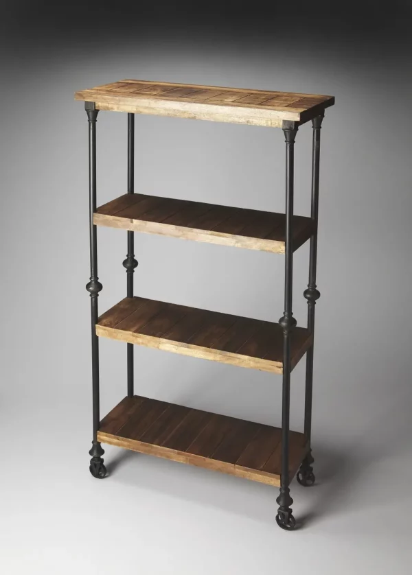 62" Wood Brown Iron Three Tier Standard Bookcase - Stylish and Functional - Image 3