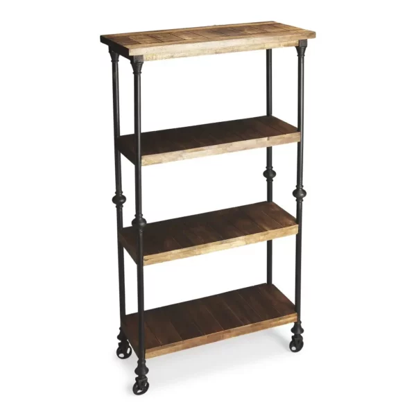 62" Wood Brown Iron Three Tier Standard Bookcase - Stylish and Functional - Image 4
