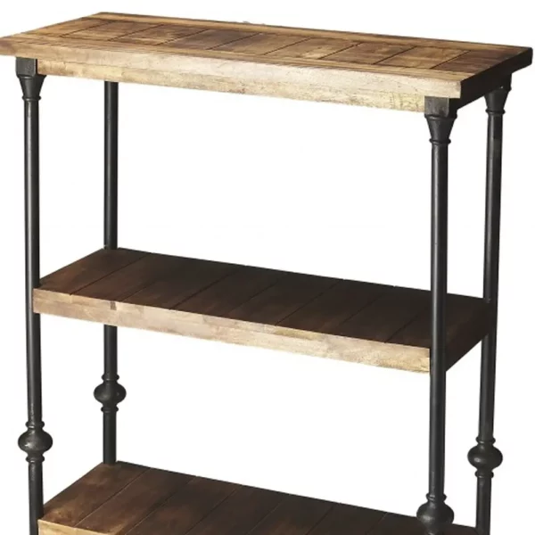 62" Wood Brown Iron Three Tier Standard Bookcase - Stylish and Functional - Image 5