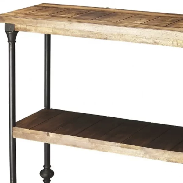62" Wood Brown Iron Three Tier Standard Bookcase - Stylish and Functional - Image 6