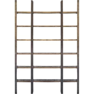Contemporary Brown Wood and Iron Six Shelf Standing Unit Practical and Stylish Home Organization Solution