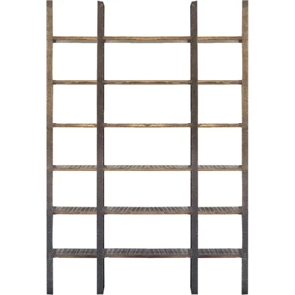 Contemporary Brown Wood and Iron Six Shelf Standing Unit Practical and Stylish Home Organization Solution