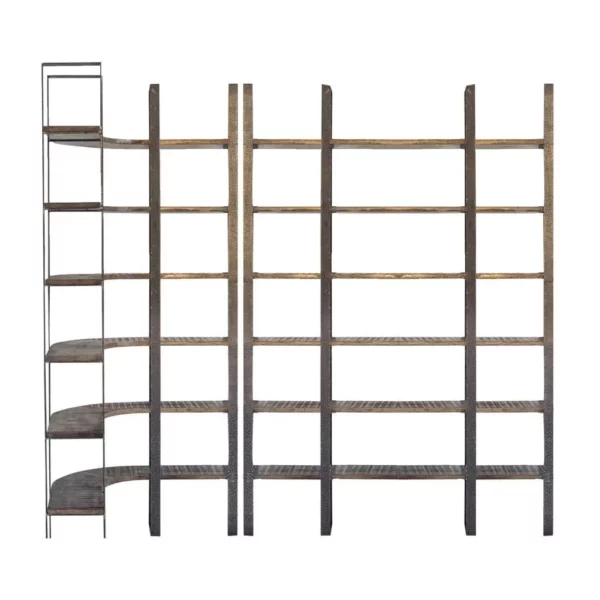 Contemporary Brown Wood and Iron Six Shelf Standing Unit Practical and Stylish Home Organization Solution - Image 2