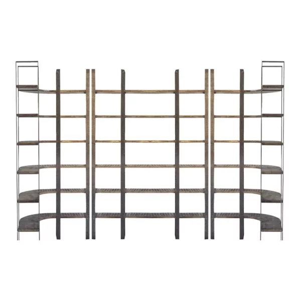 Contemporary Brown Wood and Iron Six Shelf Standing Unit Practical and Stylish Home Organization Solution - Image 3