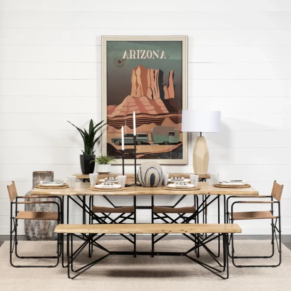 Rectangular Acacia Woodbrown Finish Iron Base Dining Bench - Durable and Stylish