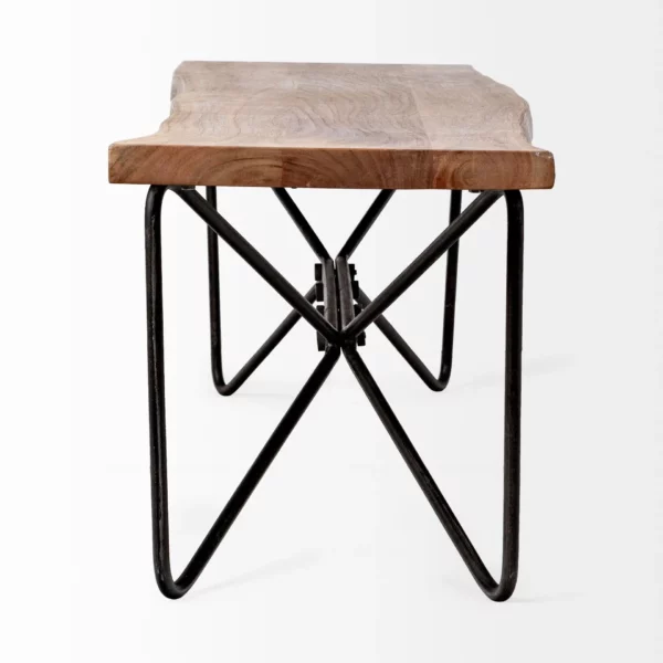 Rectangular Acacia Woodbrown Finish Iron Base Dining Bench - Durable and Stylish - Image 2