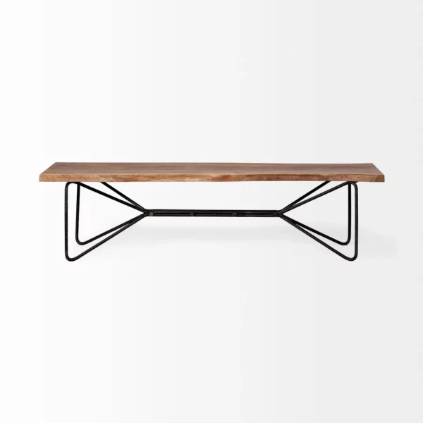 Rectangular Acacia Woodbrown Finish Iron Base Dining Bench - Durable and Stylish - Image 3