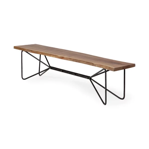 Rectangular Acacia Woodbrown Finish Iron Base Dining Bench - Durable and Stylish - Image 4
