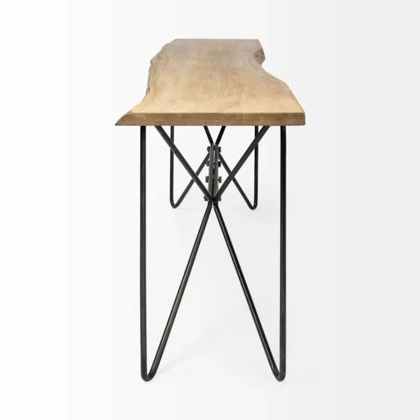 Light Brown Live Edge Solid Acacia Wood Console Table With Black Matte Iron Frame - Image 3