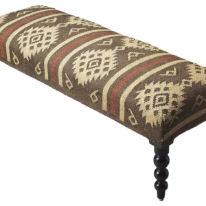"48"" Brown Upholstered Wool Southwest Distressed Bench"