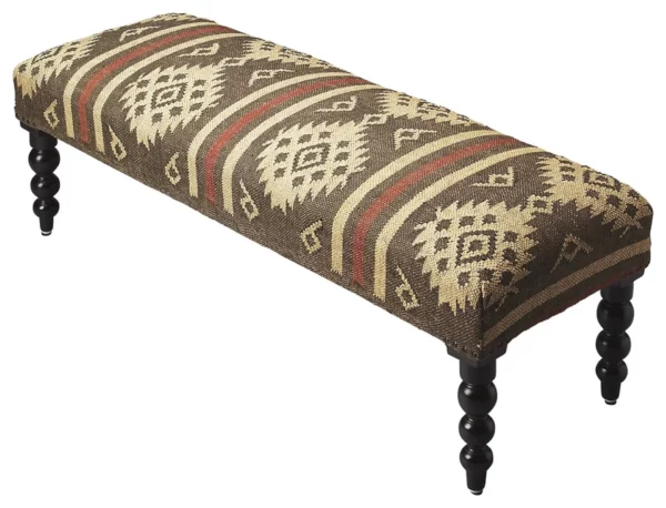 "48"" Brown Upholstered Wool Southwest Distressed Bench"
