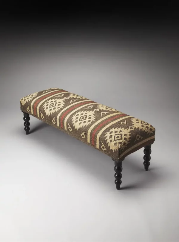 "48"" Brown Upholstered Wool Southwest Distressed Bench" - Image 2