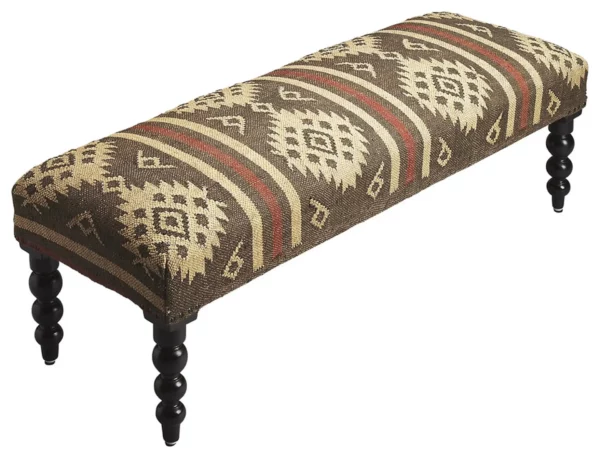 "48"" Brown Upholstered Wool Southwest Distressed Bench" - Image 3