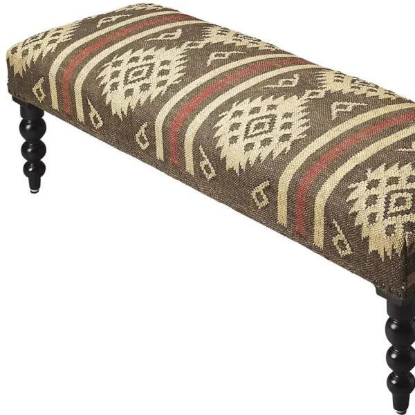 "48"" Brown Upholstered Wool Southwest Distressed Bench" - Image 4