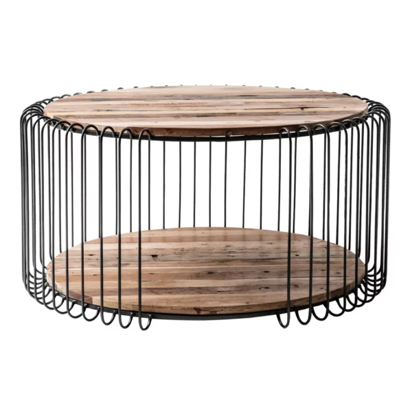 32" Black and Natural Reclaimed Wood and Iron Round Coffee Table - Stylish and Sturdy