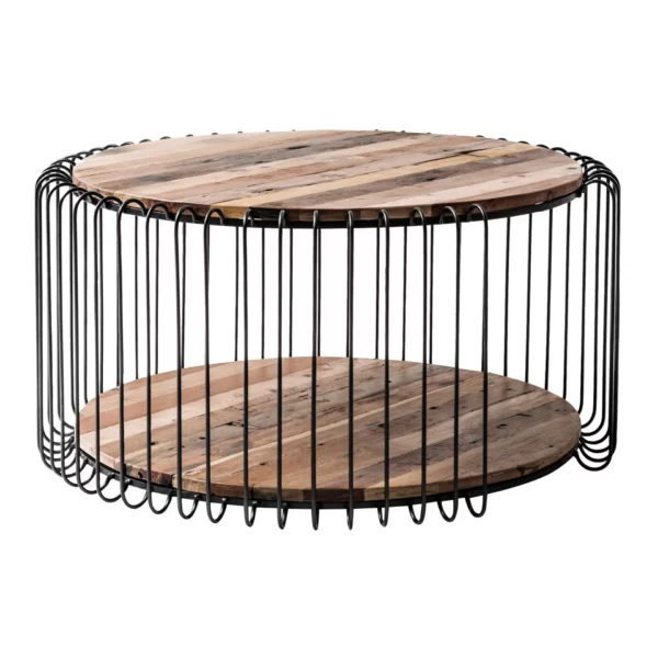 32" Black and Natural Reclaimed Wood and Iron Round Coffee Table - Stylish and Sturdy - Image 3