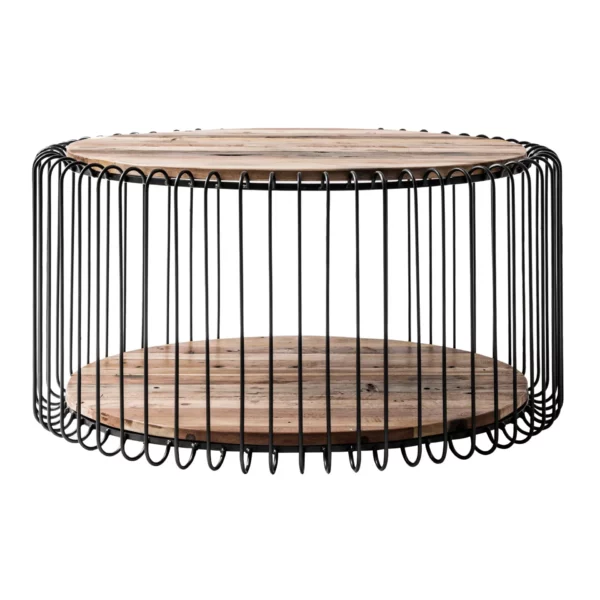 32" Black and Natural Reclaimed Wood and Iron Round Coffee Table - Stylish and Sturdy - Image 4