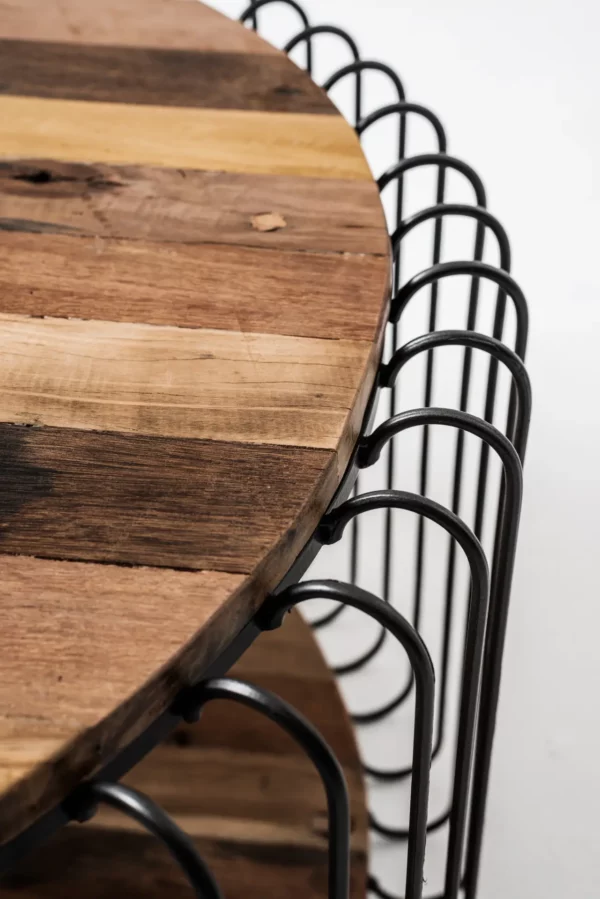 32" Black and Natural Reclaimed Wood and Iron Round Coffee Table - Stylish and Sturdy - Image 5