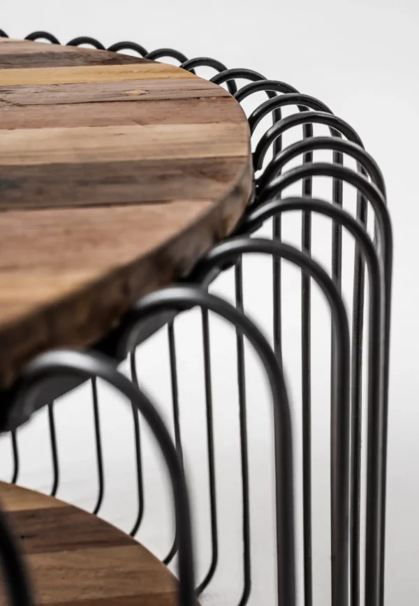 32" Black and Natural Reclaimed Wood and Iron Round Coffee Table - Stylish and Sturdy - Image 7