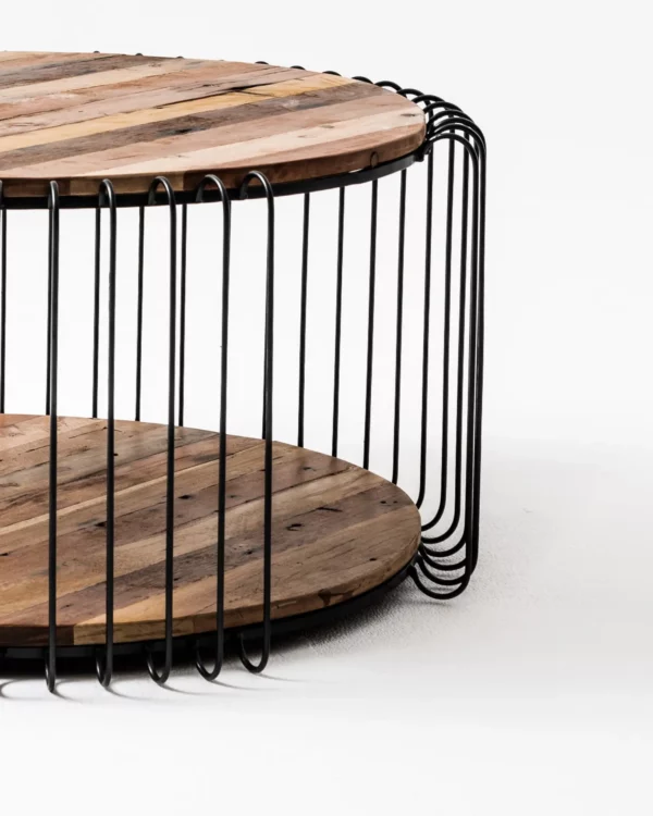 32" Black and Natural Reclaimed Wood and Iron Round Coffee Table - Stylish and Sturdy - Image 9
