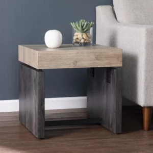 20" Natural Wood and Iron Square End Table