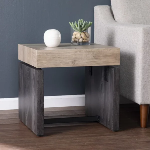 20" Natural Wood and Iron Square End Table