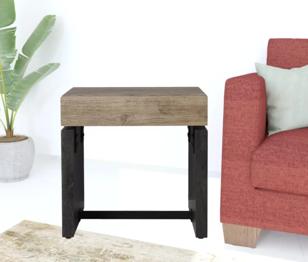 20" Natural Wood and Iron Square End Table - Image 7