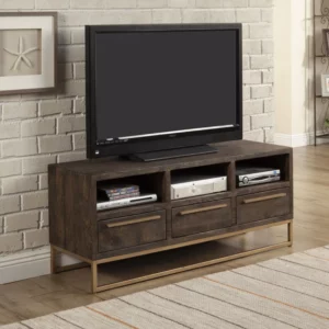 "52"" Deep Taupe Reclaimed Pine And Plywood Open Shelving TV Stand"
