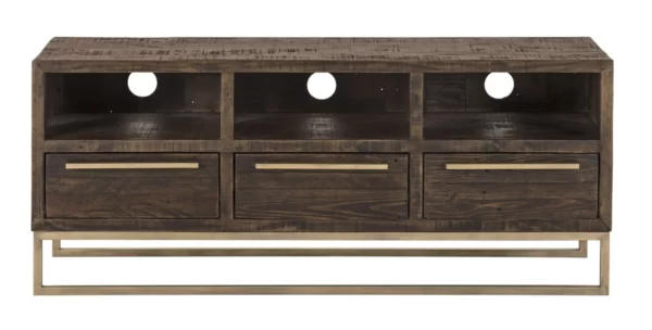 "52"" Deep Taupe Reclaimed Pine And Plywood Open Shelving TV Stand" - Image 2