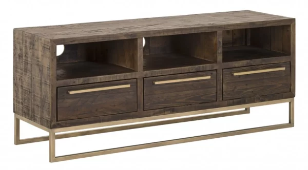 "52"" Deep Taupe Reclaimed Pine And Plywood Open Shelving TV Stand" - Image 4