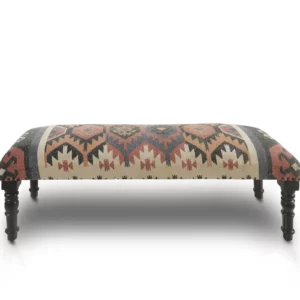 "47"" Brown Red and Natural Black Leg Southwest Upholstered Bench"