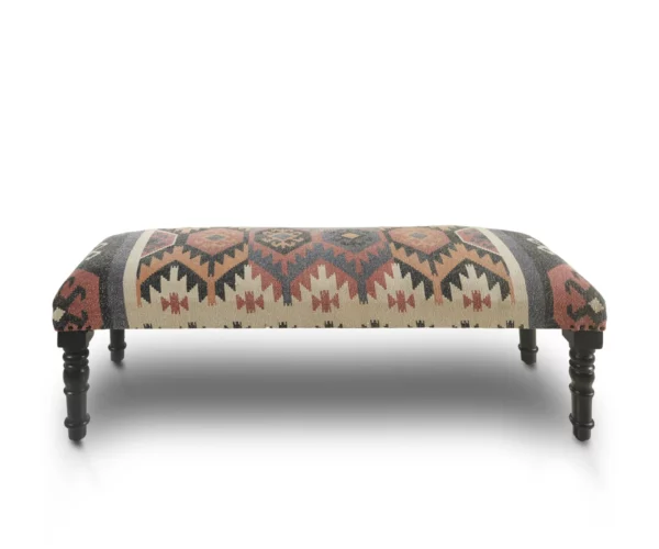 "47"" Brown Red and Natural Black Leg Southwest Upholstered Bench"