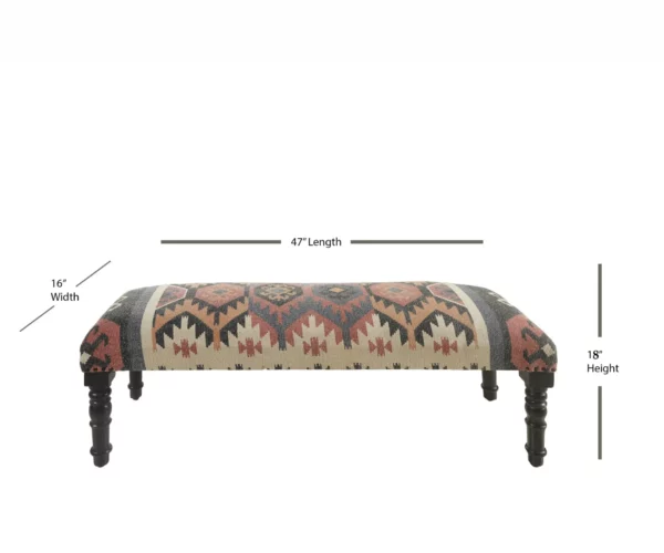 "47"" Brown Red and Natural Black Leg Southwest Upholstered Bench" - Image 3