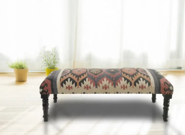 "47"" Brown Red and Natural Black Leg Southwest Upholstered Bench" - Image 4