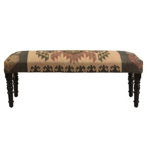 "47"" Shades of Brown Black Leg Southwest Upholstered Bench"