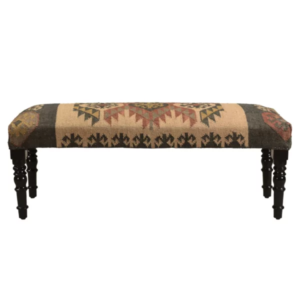 "47"" Shades of Brown Black Leg Southwest Upholstered Bench"