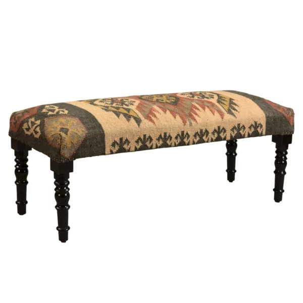 "47"" Shades of Brown Black Leg Southwest Upholstered Bench" - Image 4